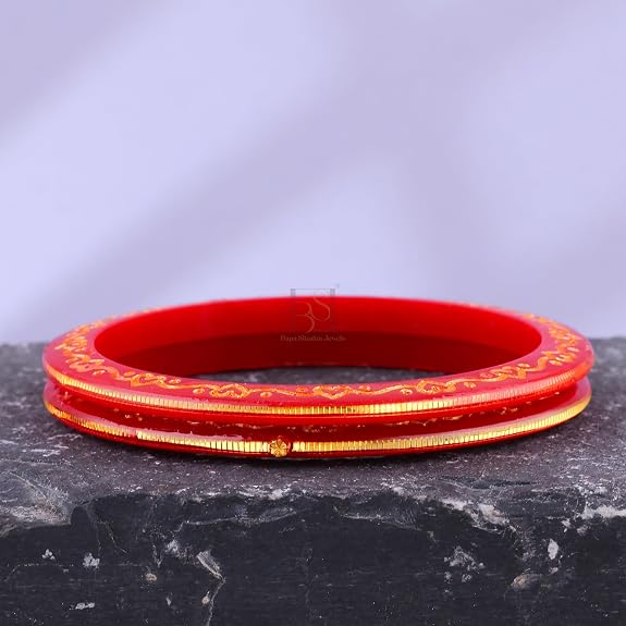 Gold Pola Bangles for Women Elegant Handcrafted Bangles Pair for Wedding Puja Daily Ethnic Style