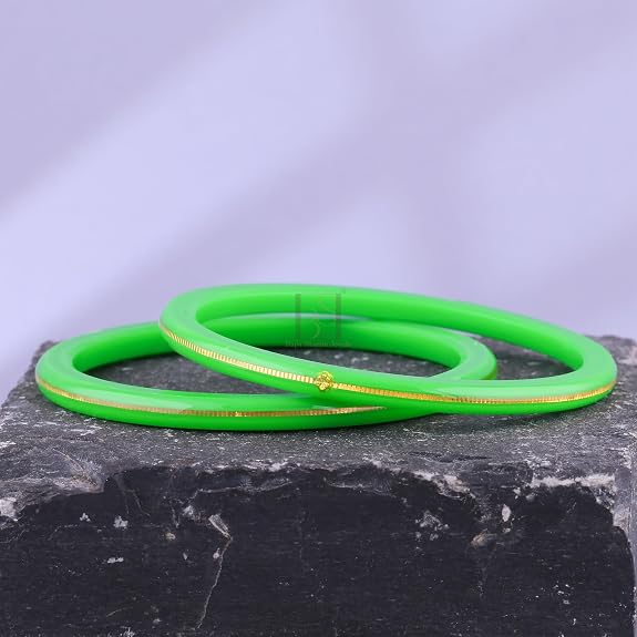 Exclusive Green Gold Line Pola Bangles for Women | Traditional Acrylic Chudi with Gold Line Design | Lightweight Ethnic Wedding & Festival Bangles | Pack of 2 & 4 | BPJ_52