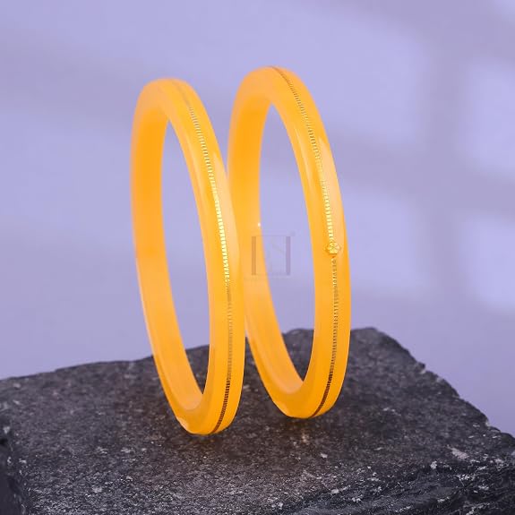 Exclusive Gold Pola Bangles – 22K Gold Traditional Bangle Set for Women | Translucent Orange Chura Kada | Bridal, Wedding & Festive Jewellery | BPJ_47