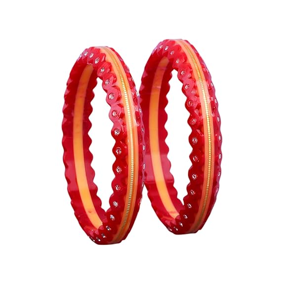 Gold Pola Bangles for Women | Textured Red Bengali Pola Chudi with Gold Foil Design | Handmade Traditional Ethnic Bangles | Lightweight Wedding Festival & Daily Wear Jewelry