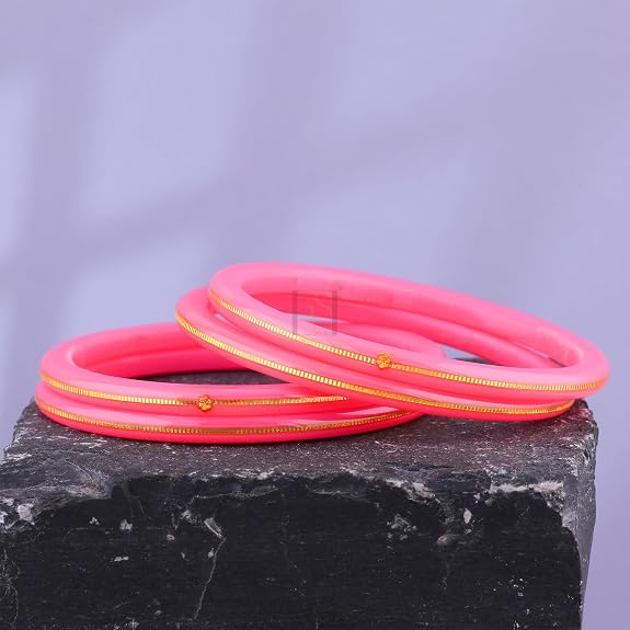 Exclusive Pink Gold Line Pola Bangles for Women | Traditional Acrylic Chudi with Gold Line Design | Lightweight Ethnic Wedding, Festival & Daily Wear Bangles | Pack of 2 & 4 | BPJ_54