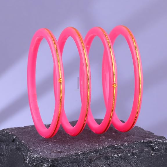 Exclusive Pink Gold Line Pola Bangles for Women | Traditional Acrylic Chudi with Gold Line Design | Lightweight Ethnic Wedding, Festival & Daily Wear Bangles | Pack of 2 & 4 | BPJ_54