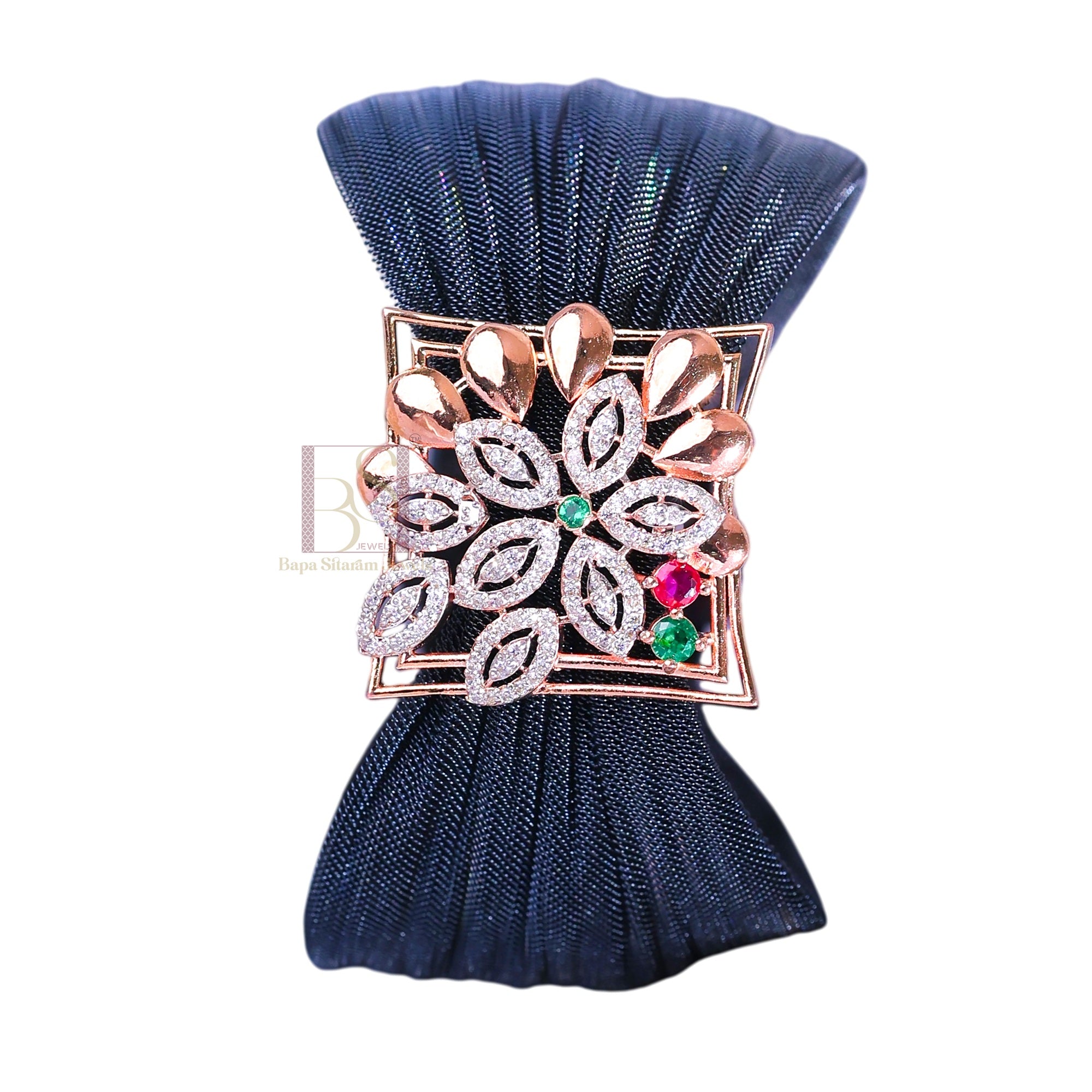 925 Sterling Silver Rose Gold Floral Mesh Cuff Bracelet with Multi-Color Stones for Women | Adjustable Luxury Statement Bracelet | 7.5 Gram