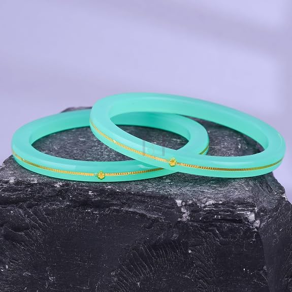 Exclusive Gold Pola Bangles for Women – Sky Blue Acrylic Bangles with Gold Line Design | Traditional Lightweight Ethnic Chudi for Wedding, Festival, Party & Daily Wear | Indian Fashion Jewelry | Pack of 2 & 4 | BPJ_58