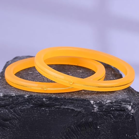 Exclusive Gold Pola Bangles – 22K Gold Traditional Bangle Set for Women | Translucent Orange Chura Kada | Bridal, Wedding & Festive Jewellery | BPJ_47