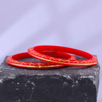 Gold Pola Bangles for Women | Traditional Red Bengali Pola Chudi with Gold Zigzag Design | Handmade Lightweight Ethnic Bangles for Wedding Festival & Daily Wear