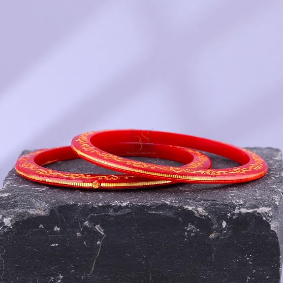 Gold Pola Bangles for Women Elegant Handcrafted Bangles Pair for Wedding Puja Daily Ethnic Style