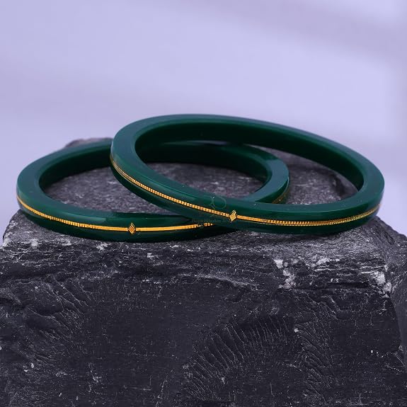 Exclusive Gold Pola Bangles for Women – Dark Green Acrylic Bangles with Gold Line Design | Premium Handmade Traditional Ethnic Chudi for Wedding, Bridal, Festival, Party & Daily Wear | Pack of 2 & 4 | BPJ_77
