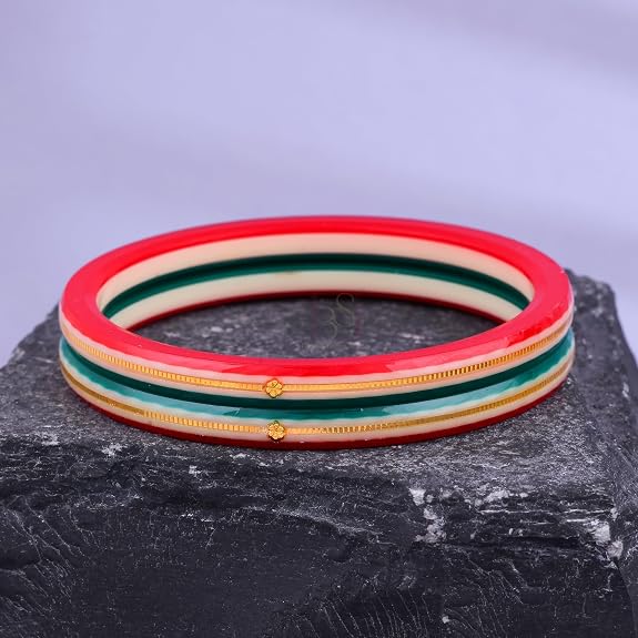 Exclusive Gold Pola Bangles for Women – Red & Green Acrylic Chudi Set with Gold Line Design | Traditional Lightweight Ethnic Bangles for Wedding, Festival, Party & Daily Wear | Pack of 2 & 4 | BPJ_55