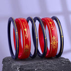 Premium Gold Pola Bangle Set for Women 6.5 Gram Traditional Bengali Handmade Red & Blue Ethnic Bridal Bangles Wedding Jewelry (Set of 6)