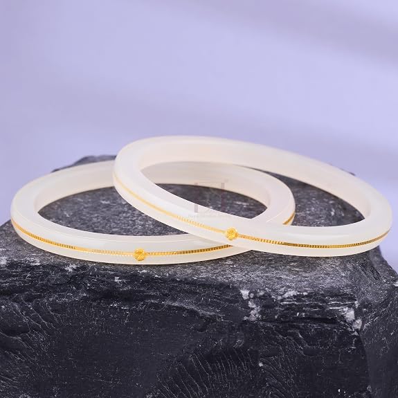 Exclusive White Gold Line Pola Bangles for Women | Traditional Acrylic Chudi with Gold Line | Lightweight Ethnic Wedding & Festival Bangles | Pack of 2 & 4 | BPJ_50