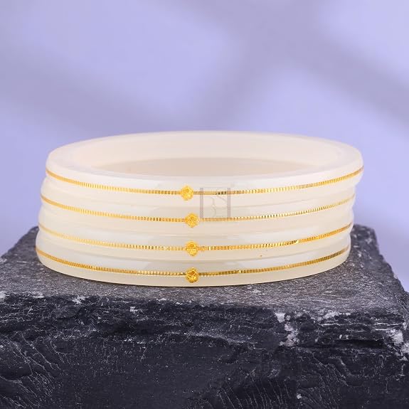Exclusive White Gold Line Pola Bangles for Women | Traditional Acrylic Chudi with Gold Line | Lightweight Ethnic Wedding & Festival Bangles | Pack of 2 & 4 | BPJ_50