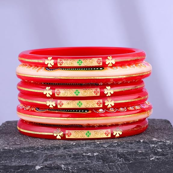Premium Gold Pola Bangle Set for Women 6.5 Gram Traditional Handmade Bengali Bridal Bangles Ethnic Wedding Jewelry (Set of 6)