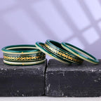 Premium Gold Pola Bangle Set for Women 6.5 Gram Traditional Bengali Handmade Green & White Ethnic Bridal Bangles Wedding Jewelry (Set of 6)