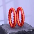 Gold Pola Bangles for Women | Textured Red Bengali Pola Chudi with Gold Foil Design | Handmade Traditional Ethnic Bangles | Lightweight Wedding Festival & Daily Wear Jewelry