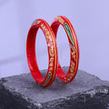 Gold Pola Bangles for Women | Traditional Red Bengali Pola Chudi with Floral & Stone Design | Handmade Ethnic Wedding Festival Bangles | Lightweight Designer Jewelry