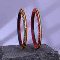 Gold Pola Bangles for Women | Green & Red Slim Bengali Pola Chudi with Gold Foil Design | Handmade Traditional Ethnic Bangles | Lightweight Wedding Festival & Daily Wear Jewelry