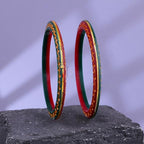 Gold Pola Bangles for Women | Green & Red Slim Bengali Pola Chudi with Gold Foil Design | Handmade Traditional Ethnic Bangles | Lightweight Wedding Festival & Daily Wear Jewelry
