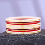 Premium Gold Pola Bangle Set for Women 6.5 Gram Traditional Bengali Handmade Shakha Pola Bangles Red & White Ethnic Bridal Jewelry (Set of 6)