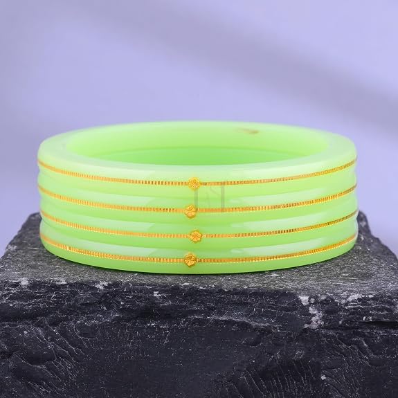 Exclusive Gold Pola Bangles for Women – Mint Green Acrylic Bangles with Gold Line Design | Elegant Traditional Lightweight Ethnic Chudi for Wedding, Festival, Puja, Party & Daily Wear | Pack of 2 & 4 | BPJ_74