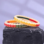 Gold Pola Bangles for Women | Traditional Ivory Bengali Pola Chudi with Tricolor Gold Foil Design | Handmade Ethnic Wedding Festival Bangles | Lightweight Designer Jewelry