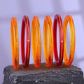 Premium Gold Pola Bangle Set for Women 6.5 Gram Traditional Bengali Handmade Amber Orange & Maroon Bridal Bangles Ethnic Wedding Jewelry (Set of 6)