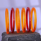 Premium Gold Pola Bangle Set for Women 6.5 Gram Traditional Bengali Handmade Amber Orange & Maroon Bridal Bangles Ethnic Wedding Jewelry (Set of 6)