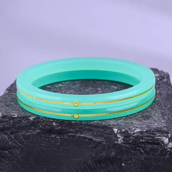 Exclusive Gold Pola Bangles for Women – Sky Blue Acrylic Bangles with Gold Line Design | Traditional Lightweight Ethnic Chudi for Wedding, Festival, Party & Daily Wear | Indian Fashion Jewelry | Pack of 2 & 4 | BPJ_58