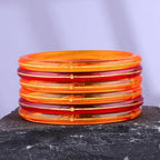 Premium Gold Pola Bangle Set for Women 6.5 Gram Traditional Bengali Handmade Amber Orange & Maroon Bridal Bangles Ethnic Wedding Jewelry (Set of 6)