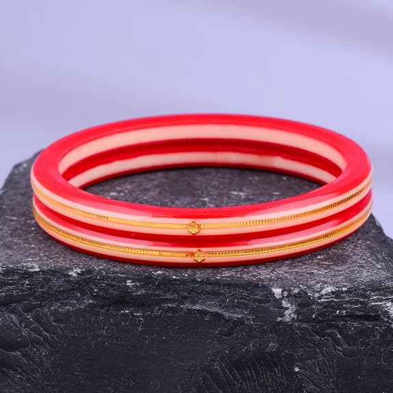 Exclusive Gold Pola Bangles for Women – Red Transparent Acrylic Bangles with Gold Line Design & Artistic Hand Painting | Traditional Lightweight Ethnic Chudi for Wedding, Festival, Party & Daily Wear | Pack of 2 & 4 | BPJ_59