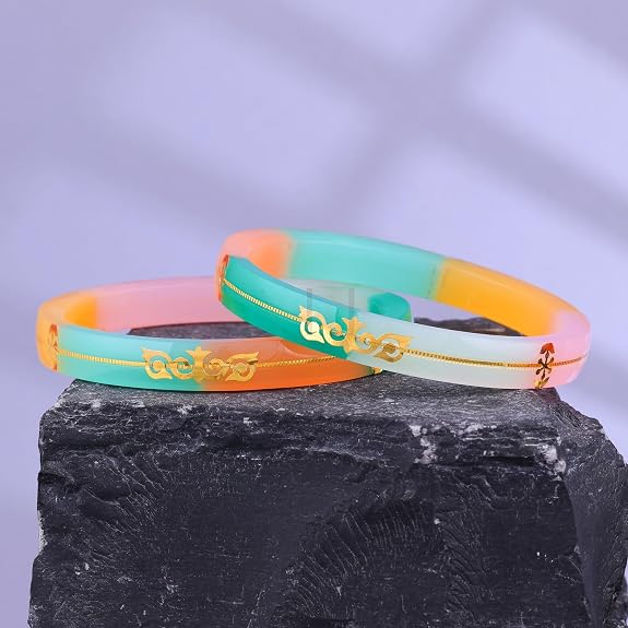 Gold Pola Bangles for Women | Multicolor Bengali Pola Chudi with Gold Foil Design | Handmade Traditional Ethnic Bangles | Lightweight Wedding Festival & Daily Wear Jewelry