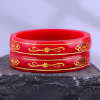 Gold Pola Bangles for Women | Traditional Red Bengali Pola Chudi with Gold Floral Motif Design | Handmade Ethnic Wedding Festival Bangles | Lightweight Designer Jewelry