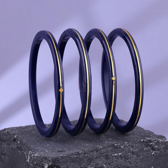 Exclusive Blue Gold Line Pola Bangles for Women | Traditional Acrylic Chudi with Gold Line Design | Lightweight Ethnic Wedding, Festival & Daily Wear Bangles | Pack of 2 & 4 | BPJ_53