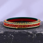 Gold Pola Bangles for Women | Green & Red Slim Bengali Pola Chudi with Gold Foil Design | Handmade Traditional Ethnic Bangles | Lightweight Wedding Festival & Daily Wear Jewelry