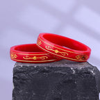 Gold Pola Bangles for Women | Traditional Red Bengali Pola Chudi with Gold Floral Motif Design | Handmade Ethnic Wedding Festival Bangles | Lightweight Designer Jewelry