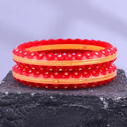 Gold Pola Bangles for Women | Textured Red Bengali Pola Chudi with Gold Foil Design | Handmade Traditional Ethnic Bangles | Lightweight Wedding Festival & Daily Wear Jewelry