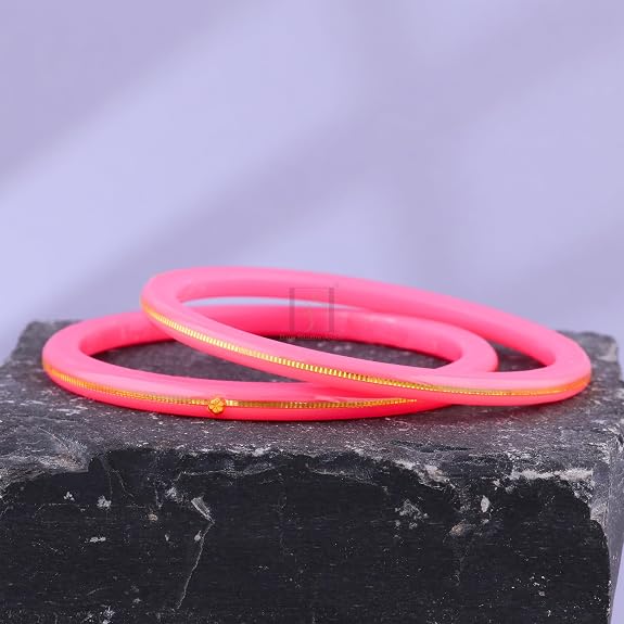 Exclusive Pink Gold Line Pola Bangles for Women | Traditional Acrylic Chudi with Gold Line Design | Lightweight Ethnic Wedding, Festival & Daily Wear Bangles | Pack of 2 & 4 | BPJ_54