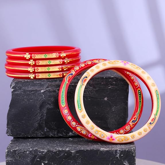 Premium Gold Pola Bangle Set for Women 6.5 Gram Traditional Handmade Bengali Bridal Bangles Ethnic Wedding Jewelry (Set of 6)