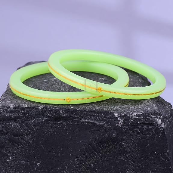 Exclusive Gold Pola Bangles for Women – Mint Green Acrylic Bangles with Gold Line Design | Elegant Traditional Lightweight Ethnic Chudi for Wedding, Festival, Puja, Party & Daily Wear | Pack of 2 & 4 | BPJ_74