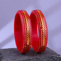 Gold Pola Bangles for Women | Traditional Red Bengali Pola Chudi with Gold Foil & Stone Work | Handmade Ethnic Wedding Festival Bangles | Lightweight Designer Jewelry