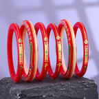 Premium Gold Pola Bangle Set for Women 6.5 Gram Traditional Handmade Bengali Bridal Bangles Ethnic Wedding Jewelry (Set of 6)