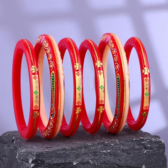 Premium Gold Pola Bangle Set for Women 6.5 Gram Traditional Handmade Bengali Bridal Bangles Ethnic Wedding Jewelry (Set of 6)