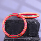Gold Pola Bangles for Women | Traditional Pink Bengali Pola Chudi with Floral Gold Foil Design | Handmade Ethnic Wedding Festival Bangles | Lightweight Designer Jewelry