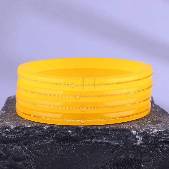 Exclusive Gold Pola Bangles – 22K Gold Traditional Bangle Set for Women | Translucent Orange Chura Kada | Bridal, Wedding & Festive Jewellery | BPJ_47