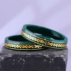 Gold Pola Bangles for Women | Traditional Green Bengali Pola Chudi with Gold Foil Design | Handmade Ethnic Wedding Festival Bangles | Lightweight Designer Jewelry