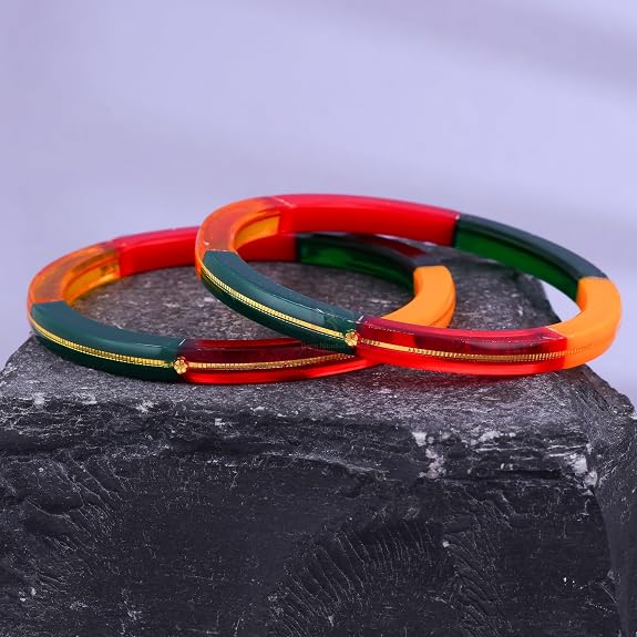 Exclusive Gold Pola Bangles for Women – Multicolor Transparent Resin Bangles with Gold Line Design | Glossy Traditional Lightweight Ethnic Chudi for Wedding, Festival, Puja, Party & Daily Wear | Pack of 2 & 4 | BPJ_56