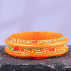 Gold Pola Bangles for Women | Traditional Orange Bengali Pola Chudi with Floral Gold Foil Design | Handmade Ethnic Wedding Festival Bangles | Lightweight Designer Jewelry