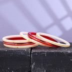 Premium Gold Pola Bangle Set for Women 6.5 Gram Traditional Bengali Handmade Shakha Pola Bangles Red & White Ethnic Bridal Jewelry (Set of 6)