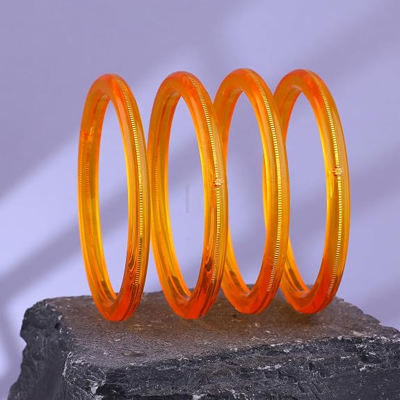 Exclusive Gold Pola Bangles – 22K Gold Plated Traditional Bangle Set for Women | Translucent Orange & Red Chura Kada Bangles | Bengali Ethnic Bridal & Festive Jewelry | BPJ_48