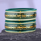 Premium Gold Pola Bangle Set for Women 6.5 Gram Traditional Bengali Handmade Green & White Ethnic Bridal Bangles Wedding Jewelry (Set of 6)